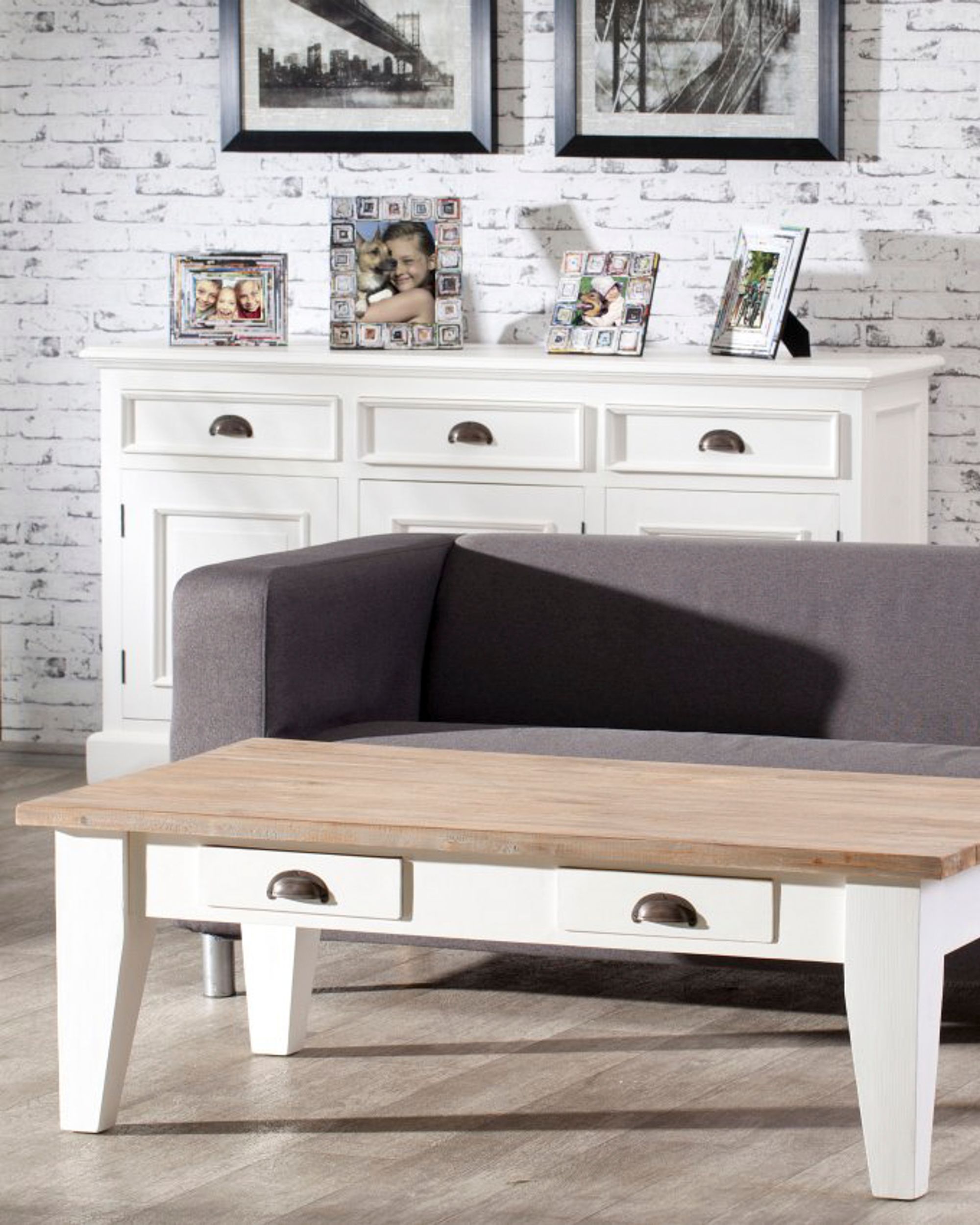 Stolek - lavice Milton white&natural 130x75x45cm (hover)