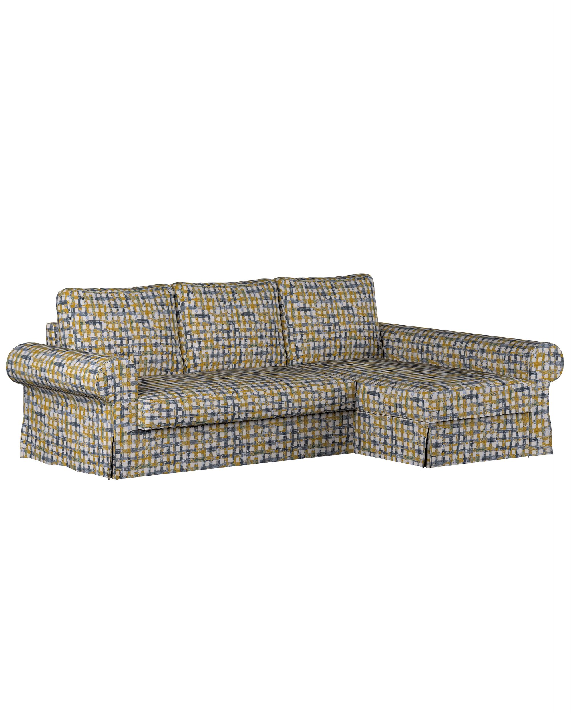 Potah na pohovku IKEA Backabro rozkládací se šezlongem barva modrá látka pletený vzor, vzorované