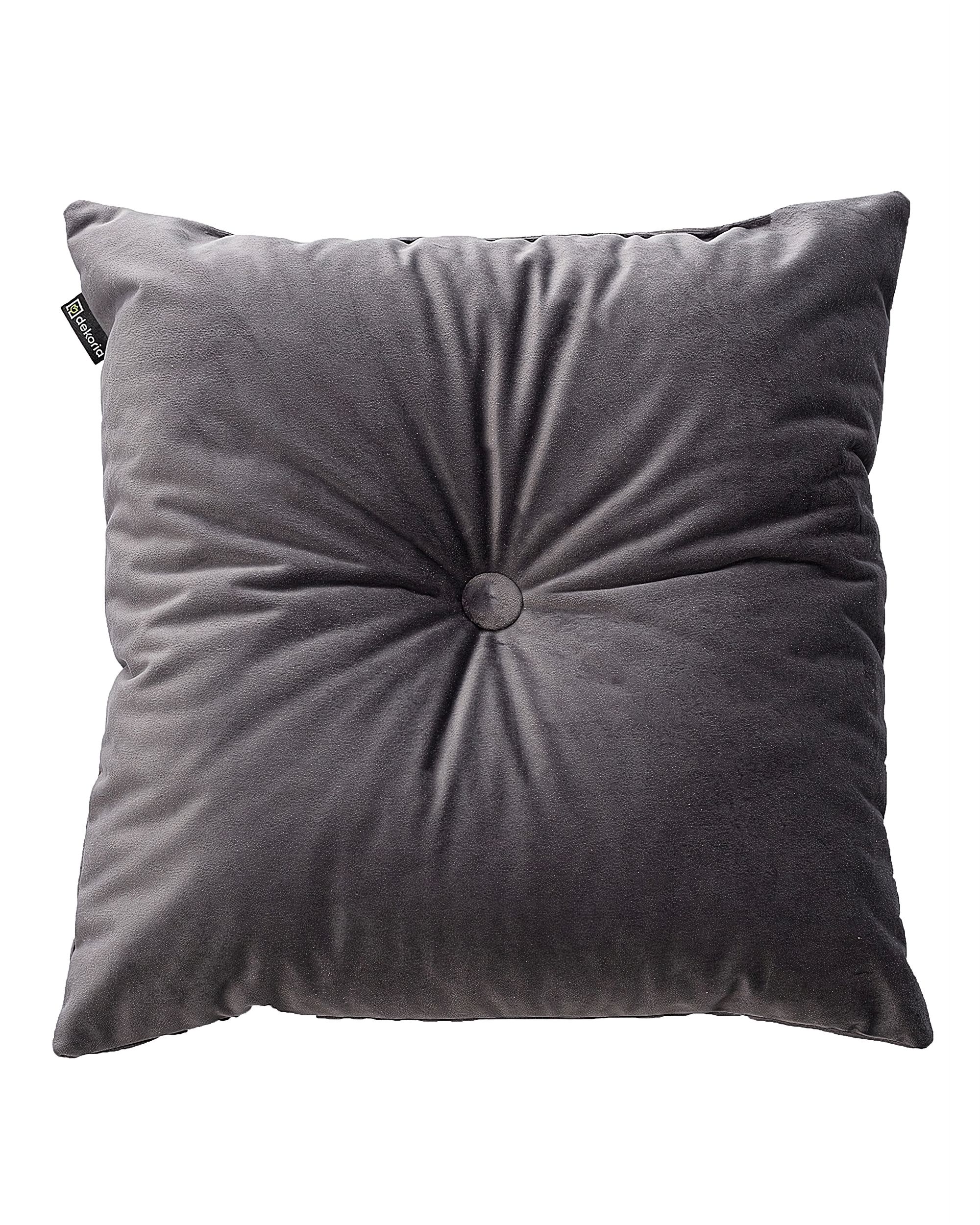 Sametový polštář Velvet s knoflíkem barva šedá látka lesklé, sametová