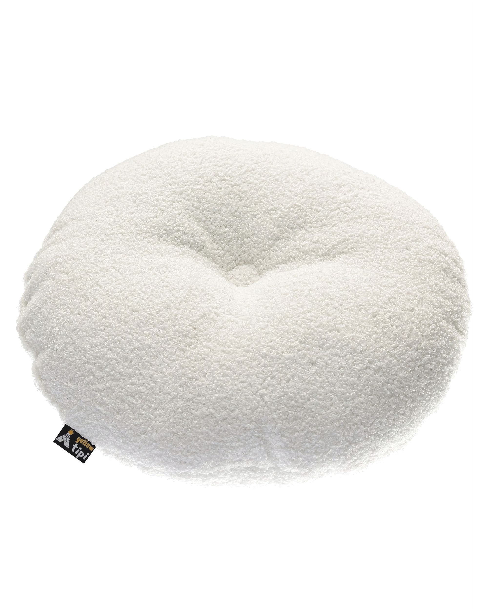 Sametový polštář s knoflíkem barva bílá látka pletený vzor (hover)