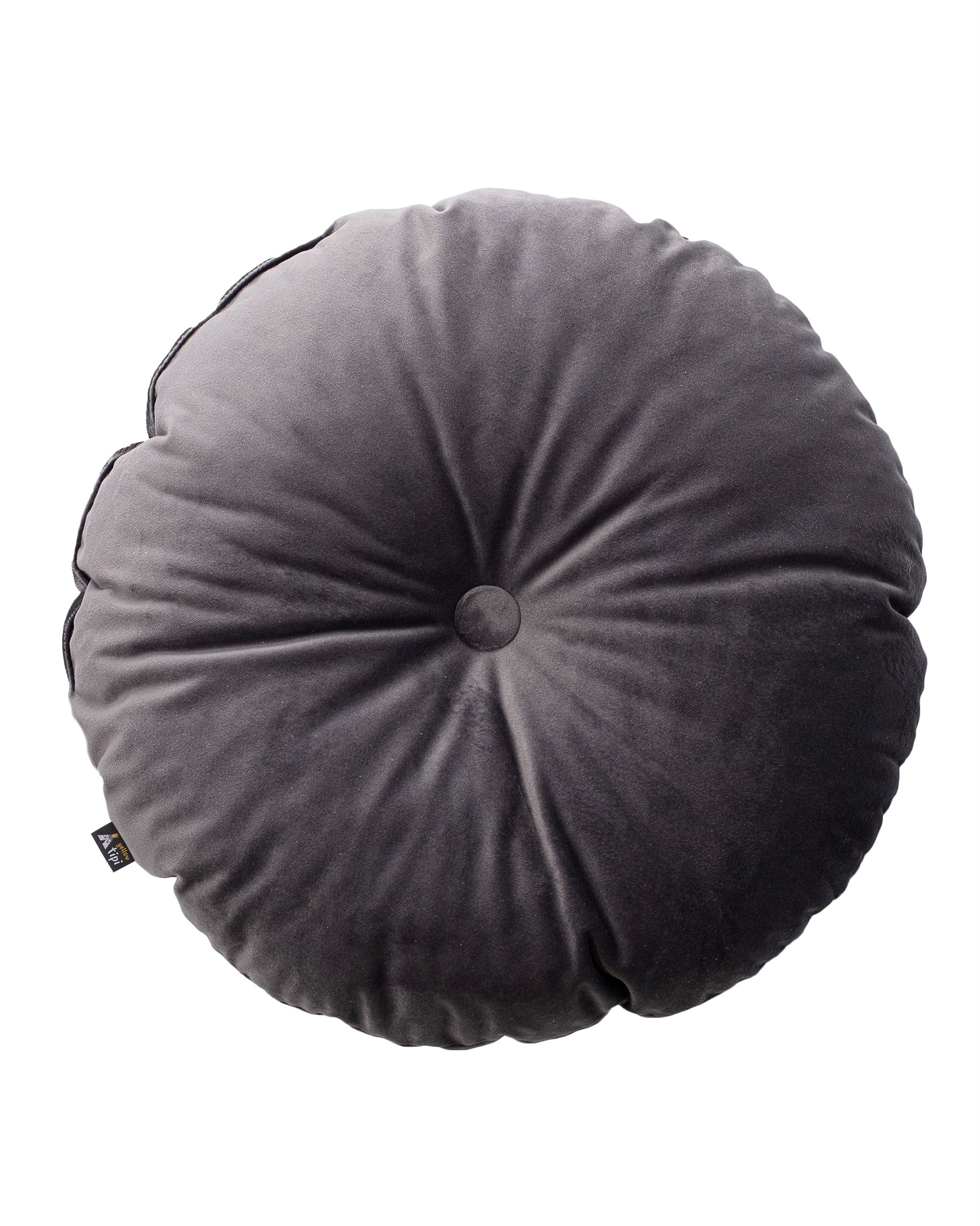 Sametový polštář s knoflíkem barva šedá látka lesklé, sametová