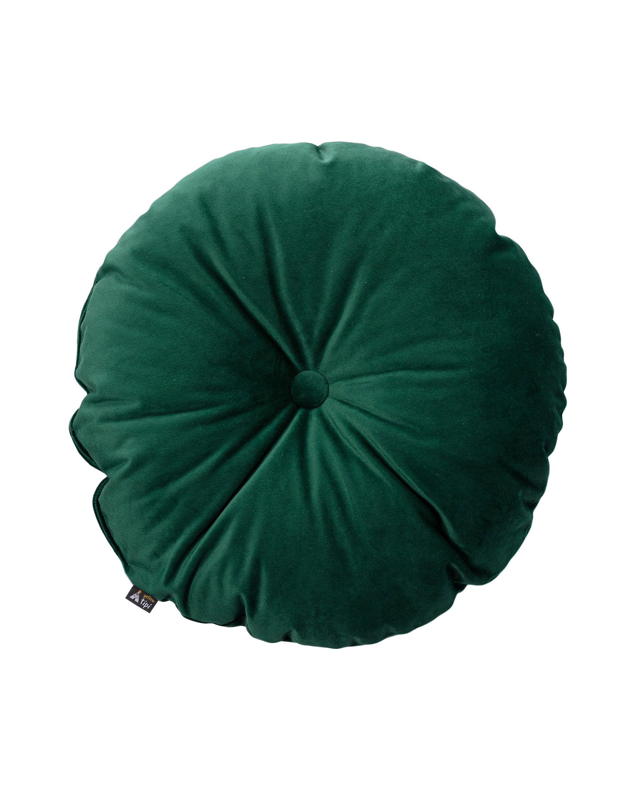 Sametový polštář s knoflíkem barva zelená látka lesklé, sametová