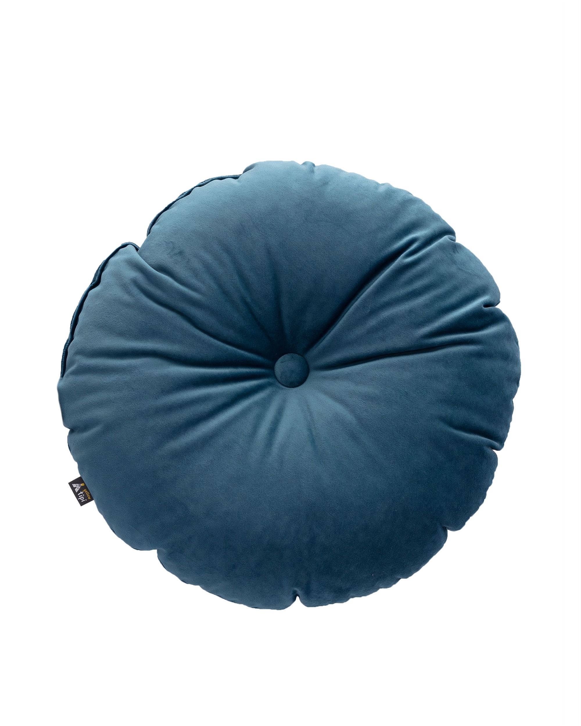 Sametový polštář s knoflíkem barva modrá látka lesklé, sametová