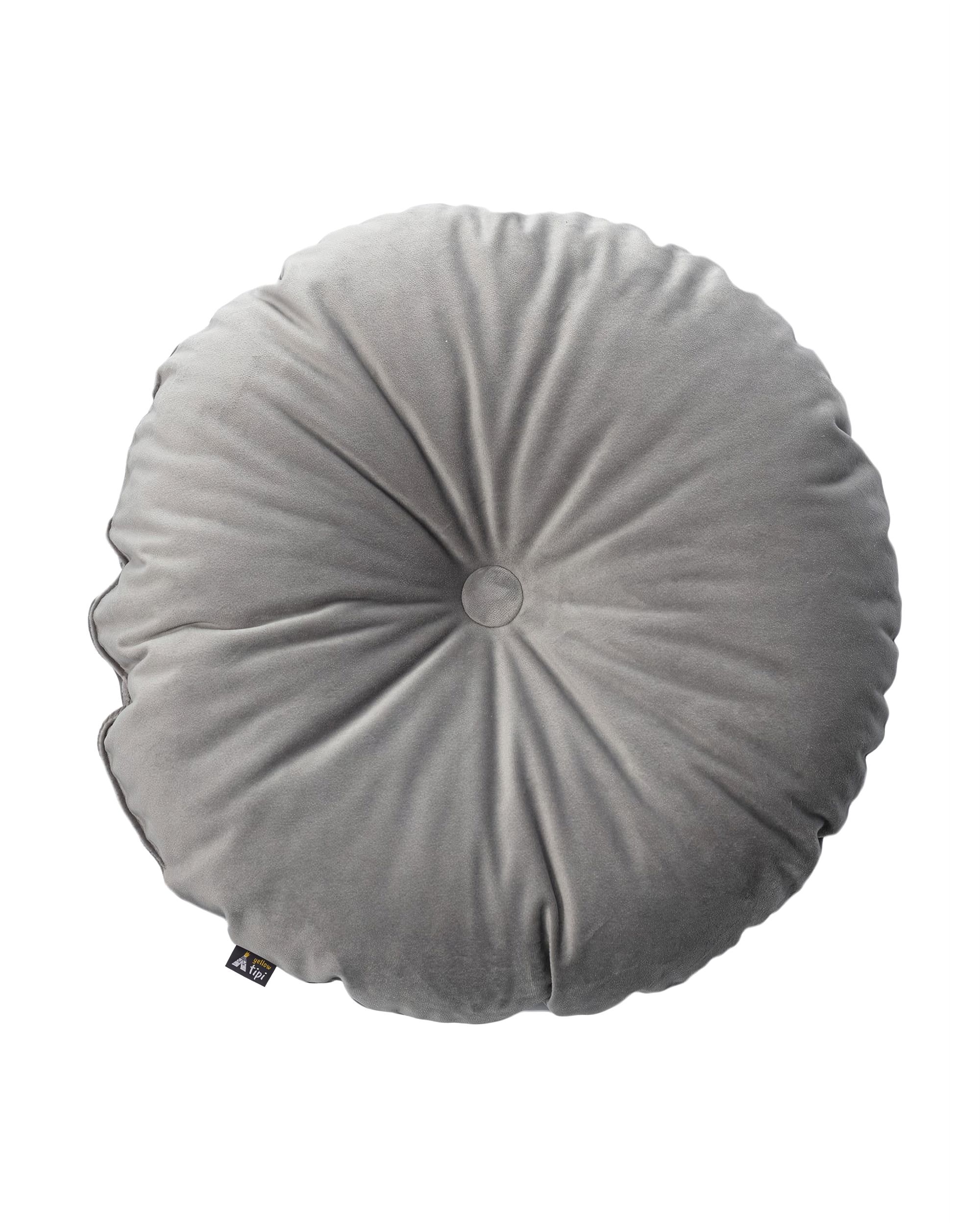 Sametový polštář s knoflíkem barva šedá látka lesklé, sametová