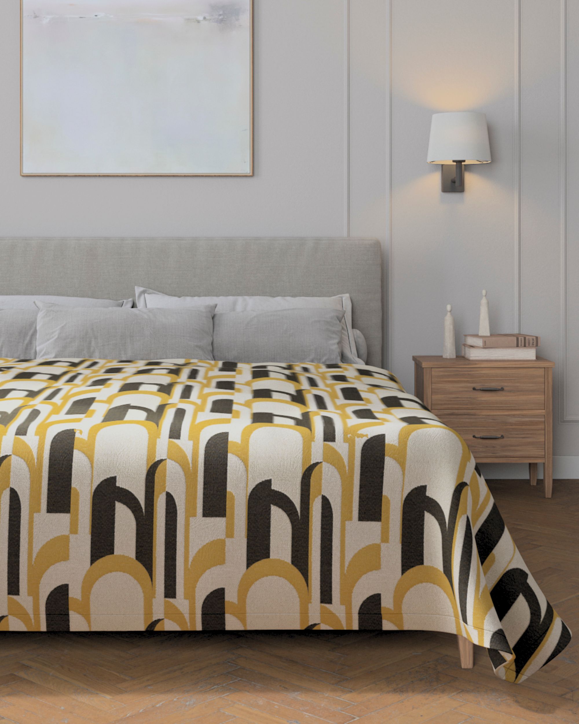 Přehoz na postel 220x260 cm barva vícebarevná látka pletený vzor, vzorované (hover)