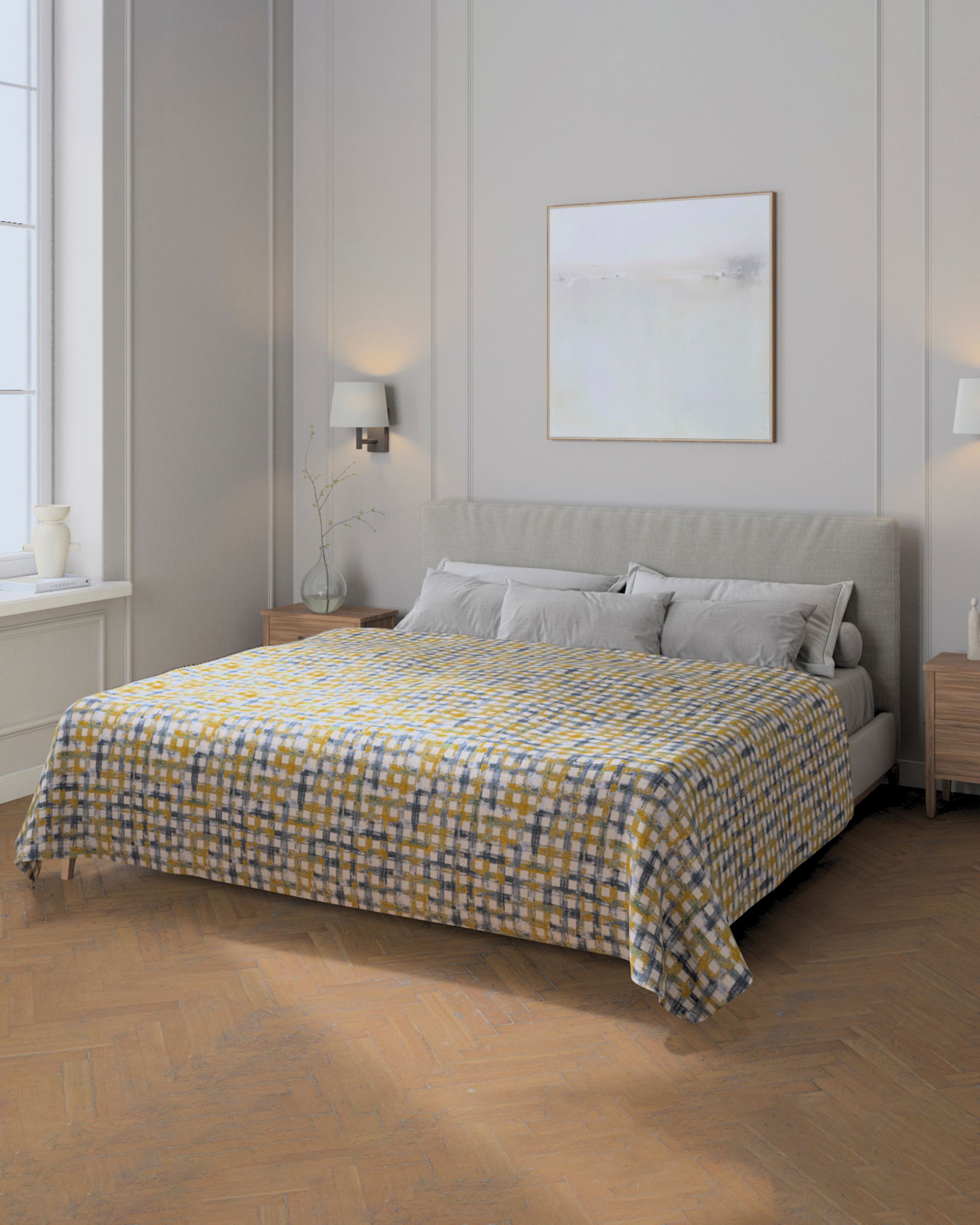 Přehoz na postel 220x260 cm barva modrá látka pletený vzor, vzorované