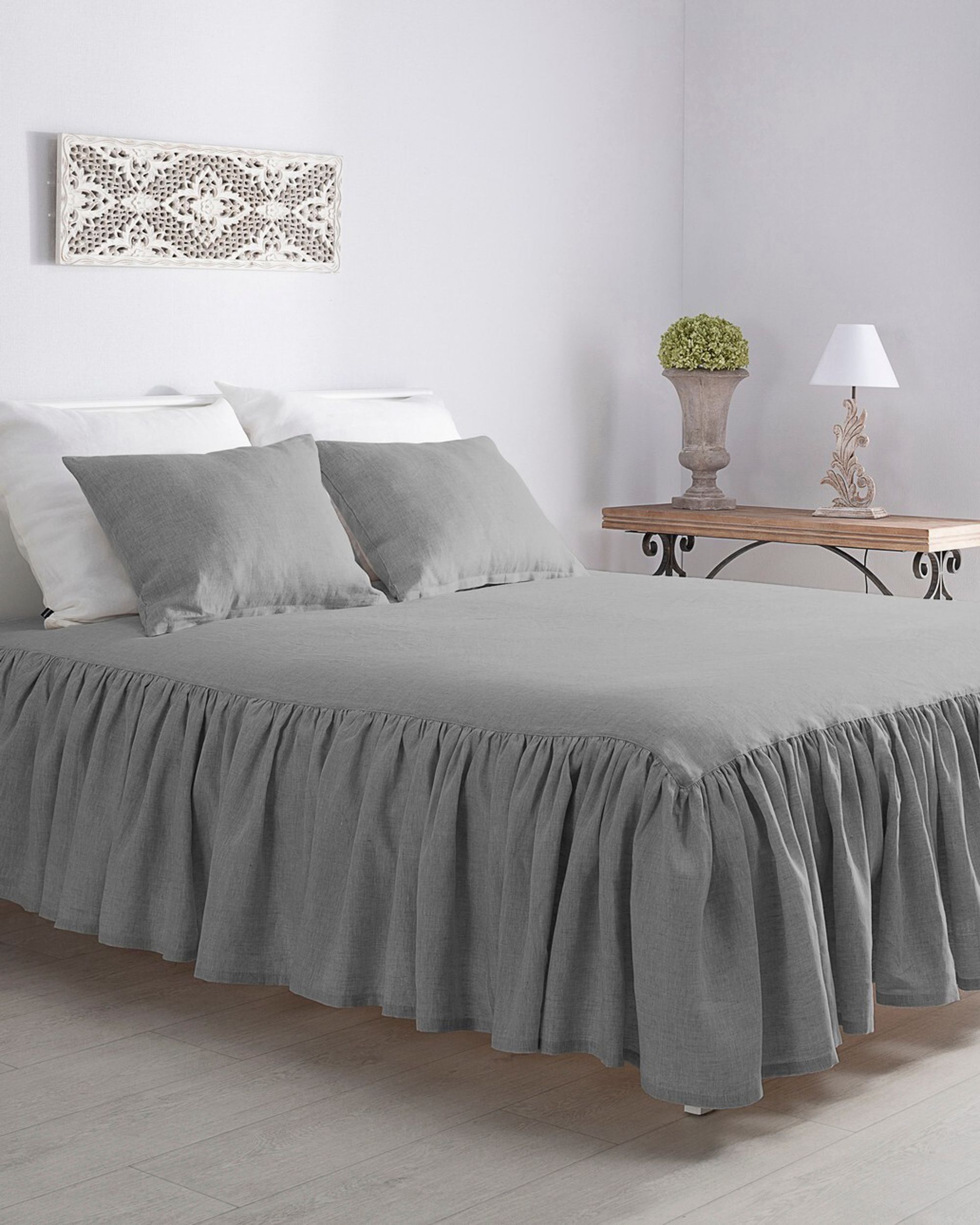 Přehoz Linen Frilly 160 x 210 cm světle šedý