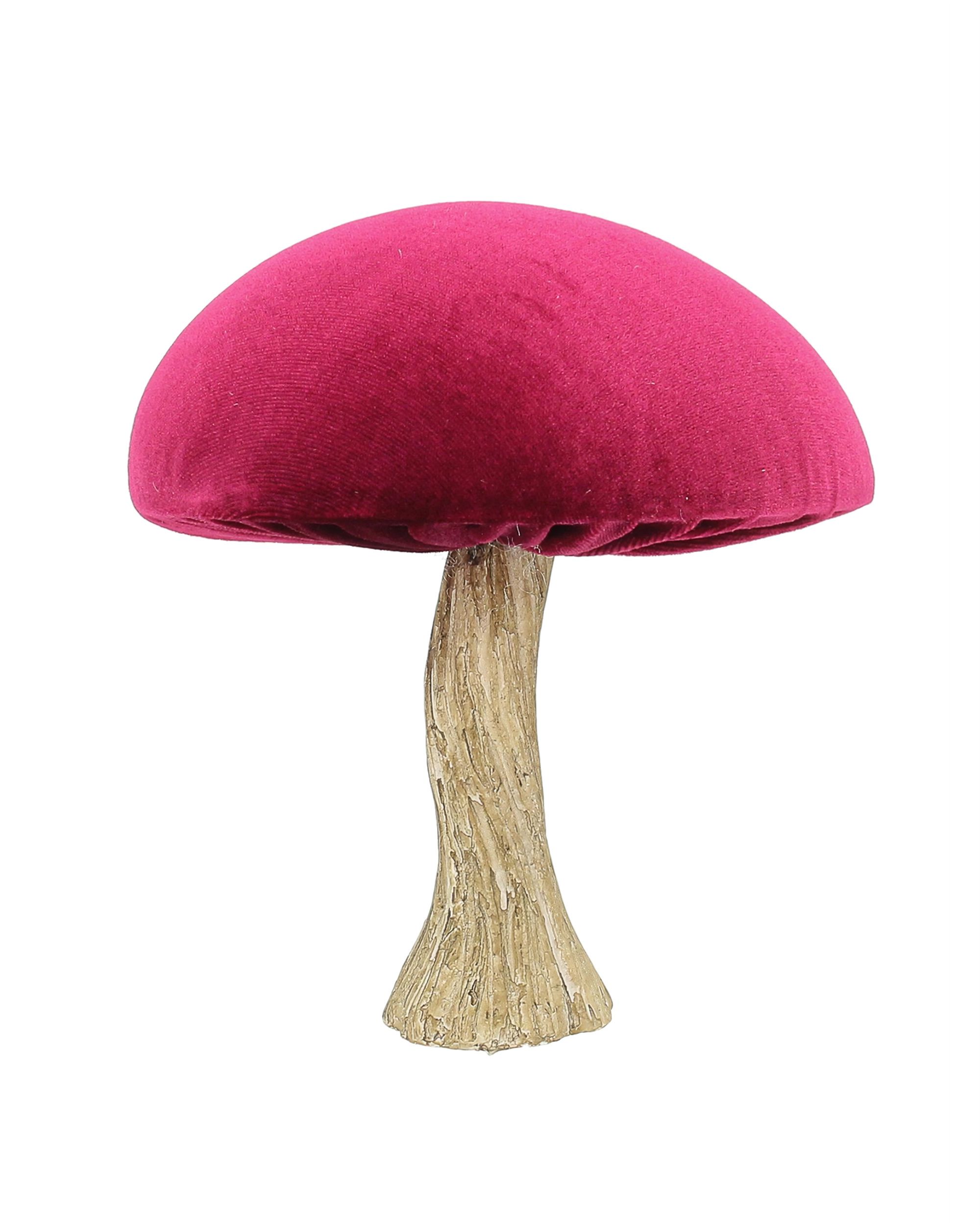 Dekorace Velvet Mushroom 17 cm ruby