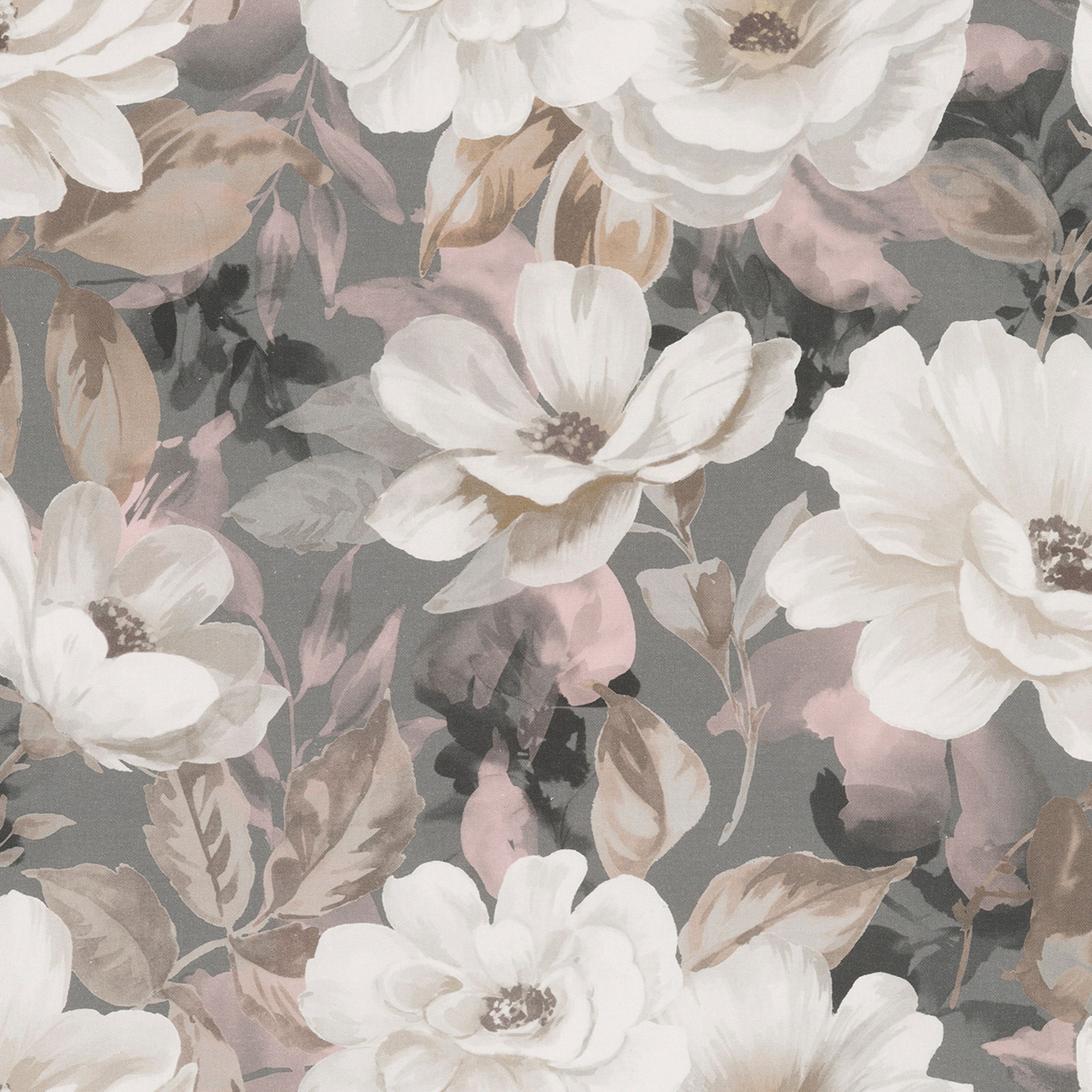 Gardenia 142-13 krémové a růžové květy na šedém podkladu