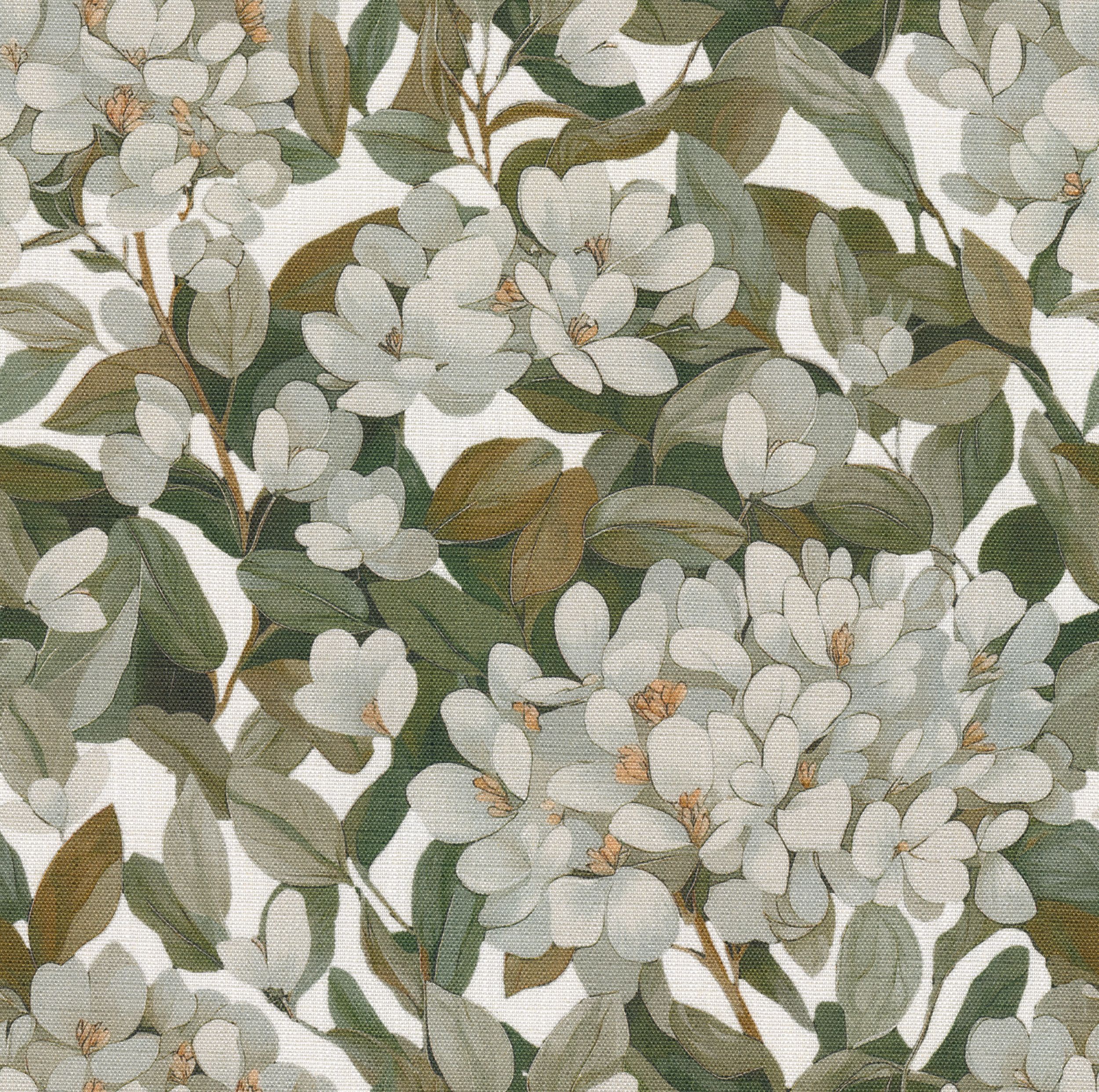 Botanic Viscose 145-20 zelené listy na bílém podkladu