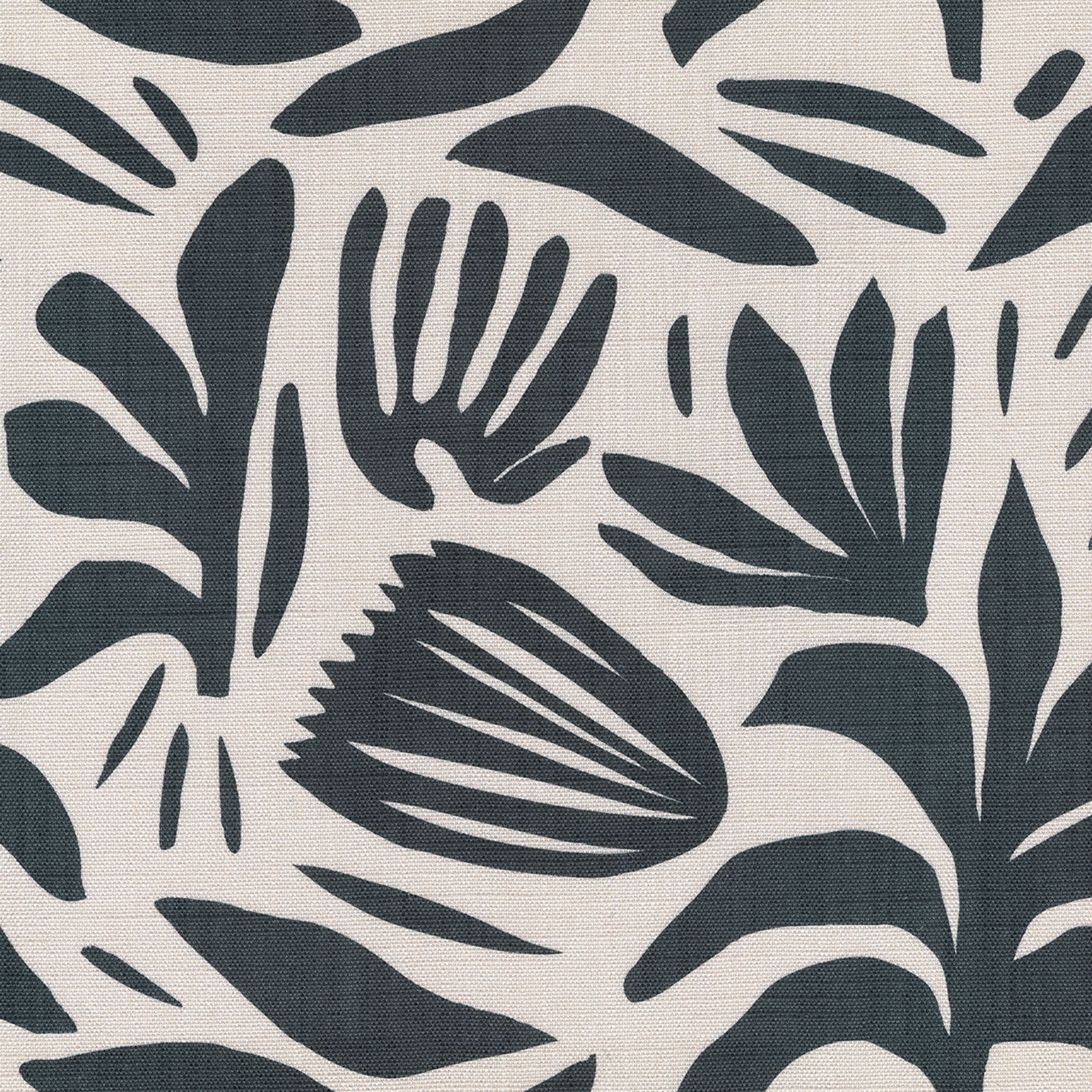 Botanic Viscose 145-21 grafitový rostlinný motiv na krémovém podkladu
