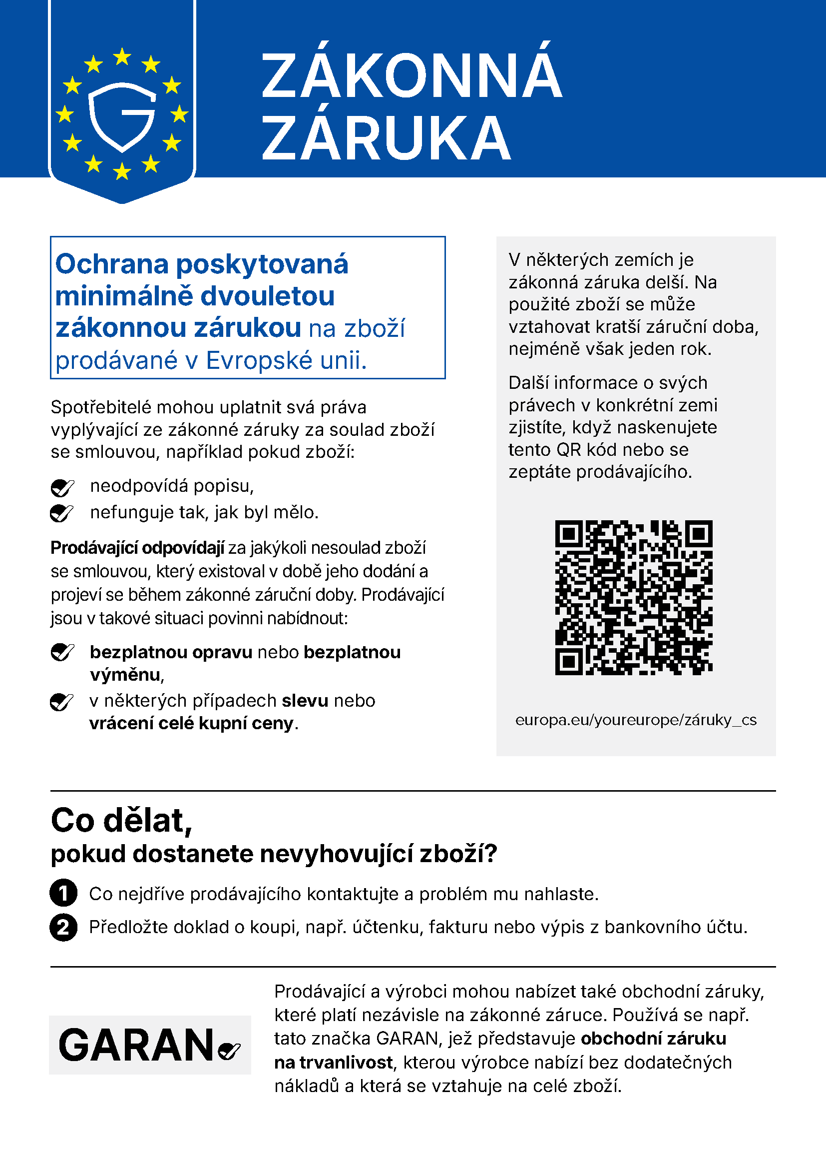Vaše práva vyplývající ze zákonné záruky